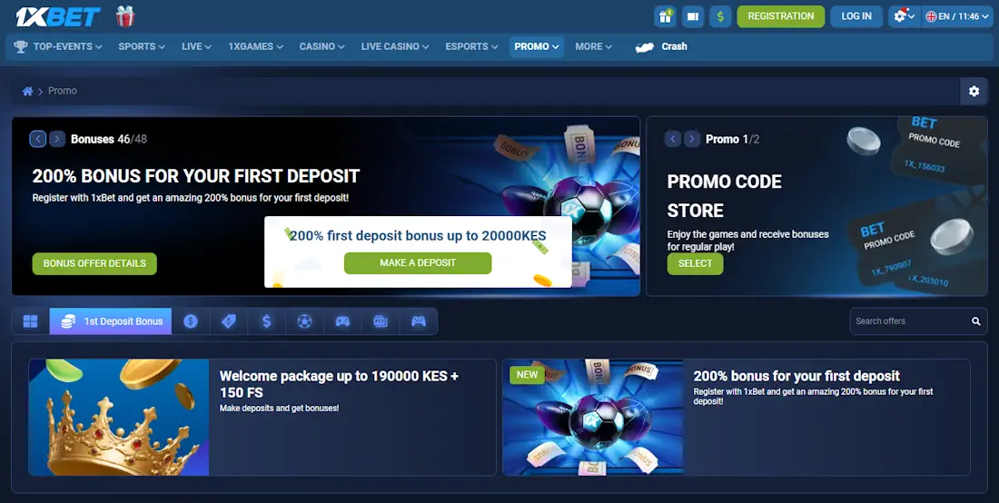 1xBet Welcome Bonus Screenshot